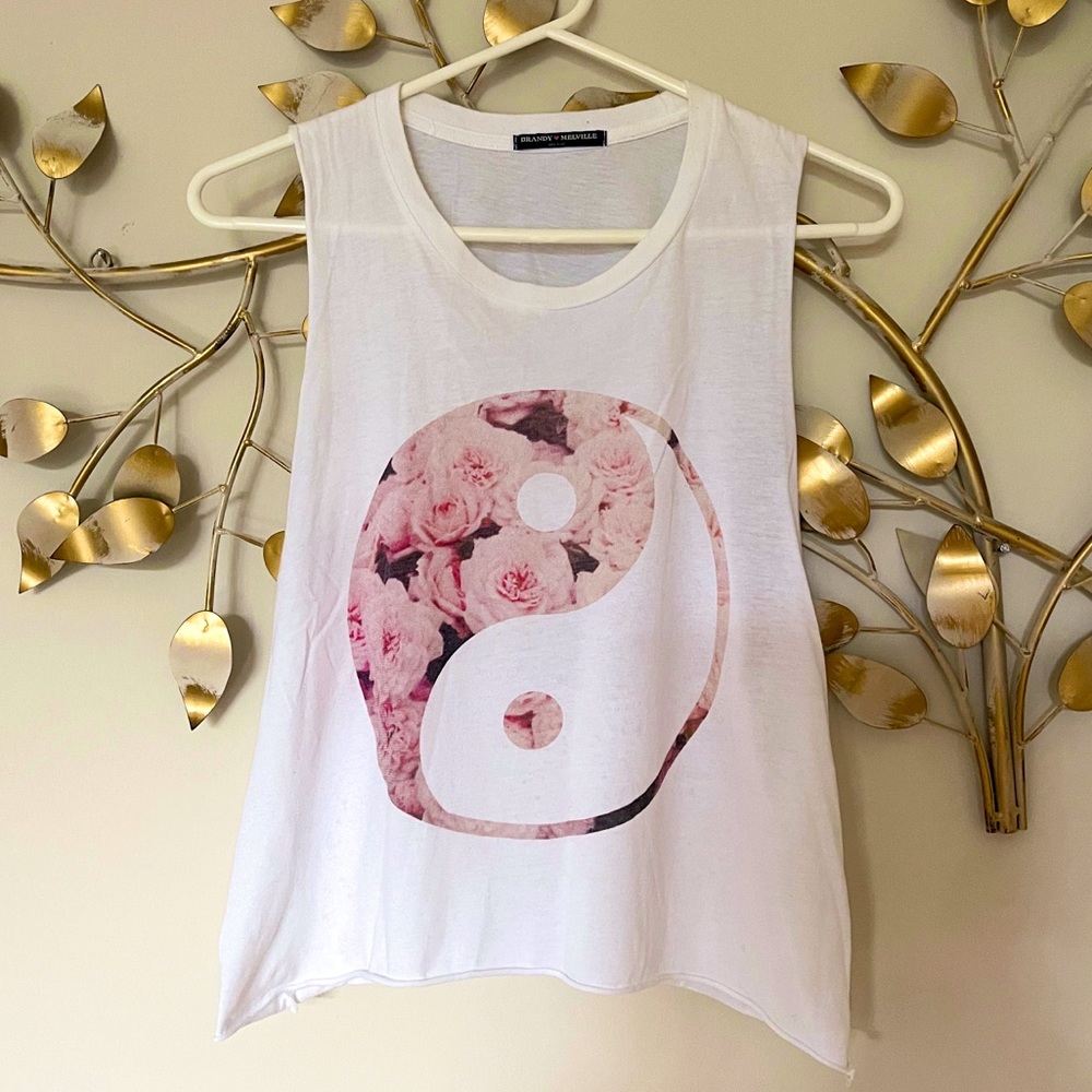 Brandy Melville Floral Yin Yang Crop Top